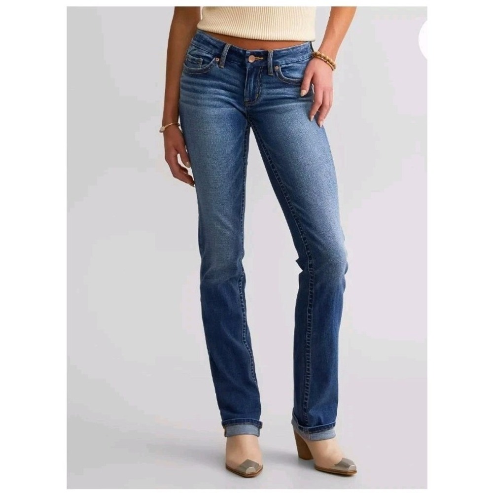 BKE Stella Jeans Womens Sz 25 Mid Rise Blue Denim Slim Fit‎ STRAIGHT Fade  30X33